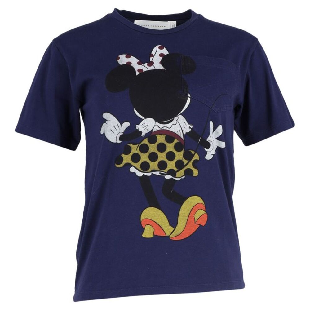 Victoria Beckham Minnie Mouse Print T-Shirt in Navy Blue Cotton